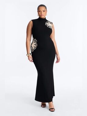Mock Neck Maxi Dress - Black/combo